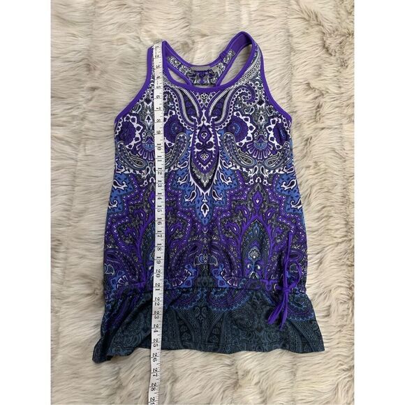Athleta Tic Tac Toe Paisley Purple Racerback Tank Top w/Built in Bra Size S - Picture 5 of 6